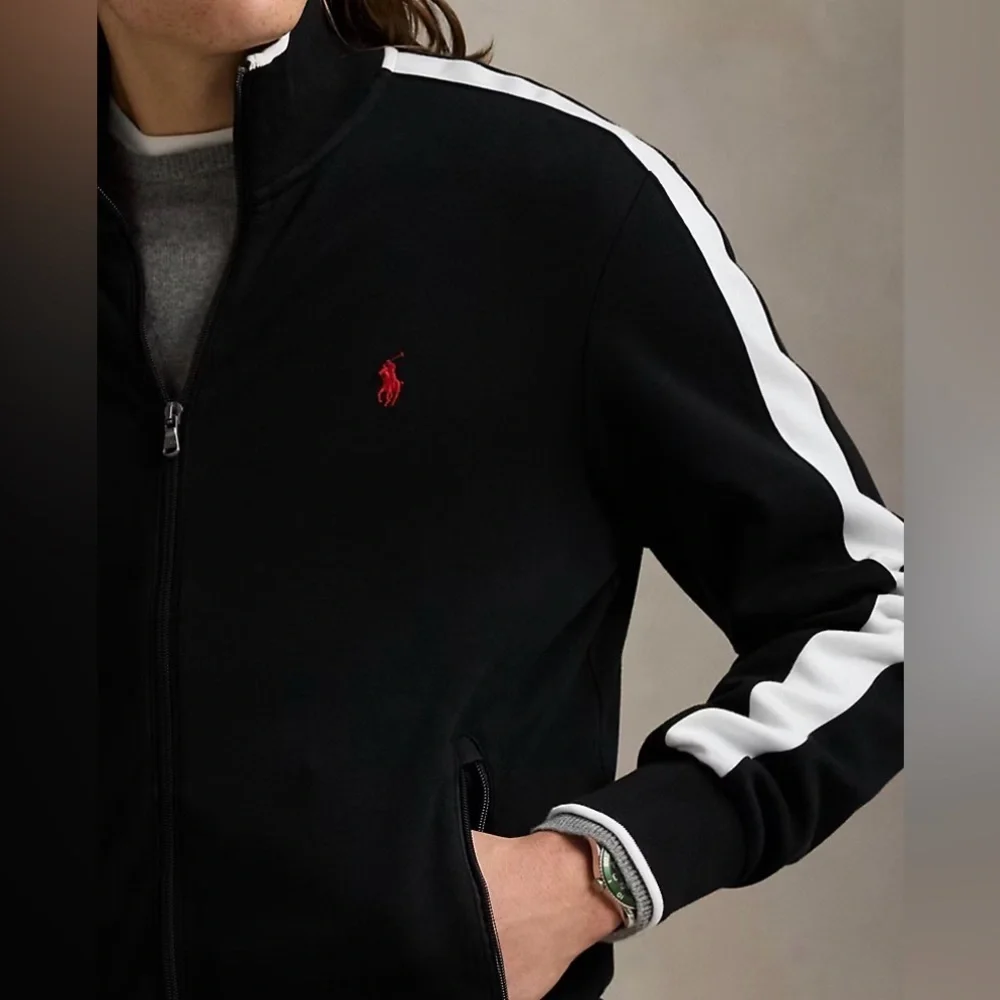 Polo Ralph Lauren Interlock Track Jacket Black White Stripe Mockneck Full Zip L